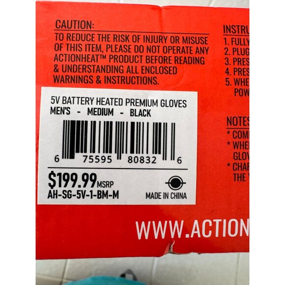 Action Heat 5 Volt Rechargeable Size Medium Men’s Premium Heated Gloves NWB $199 - Picture 12 of 14